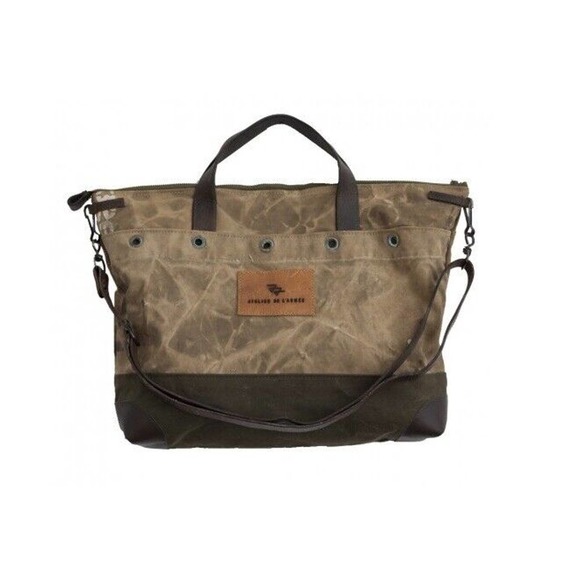 Atelier de‎ L'Armee Brown Canvas Leather Crossbody Tote Bag Distressed
